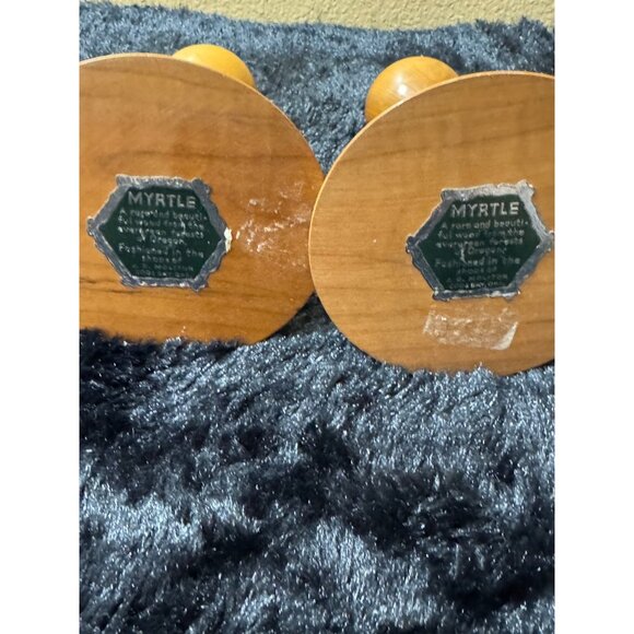 Myrtle Wood & Brass Candlestick Holders Set Of 2 Stands 6.5" Tall MCM Style - Picture 5 of 7